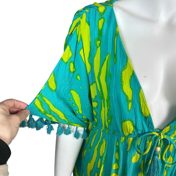 True Destinations Cover up Dress Size M Boho long maxi colorful tassel vacation - Picture 5 of 14